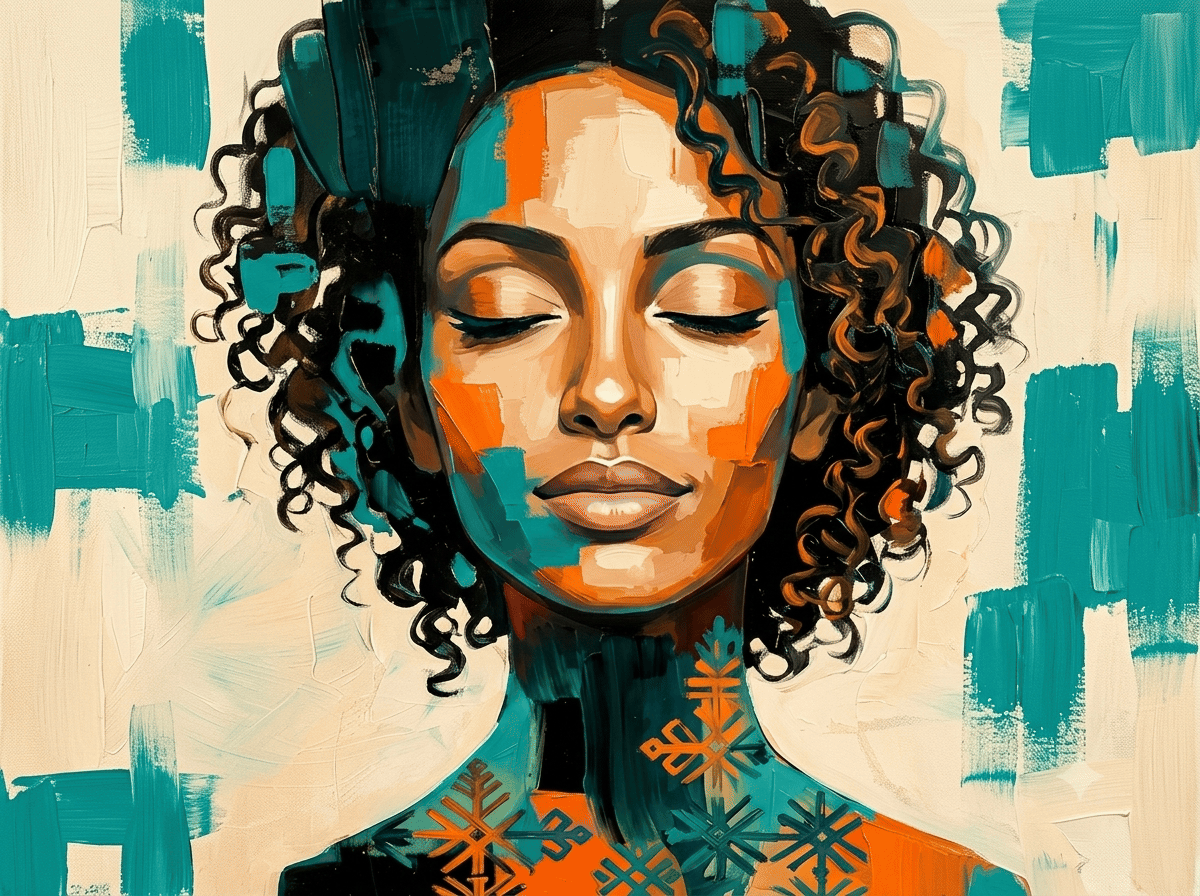 Serenity in Bloom – Modern Ethiopian Woman Abstract Canvas Print