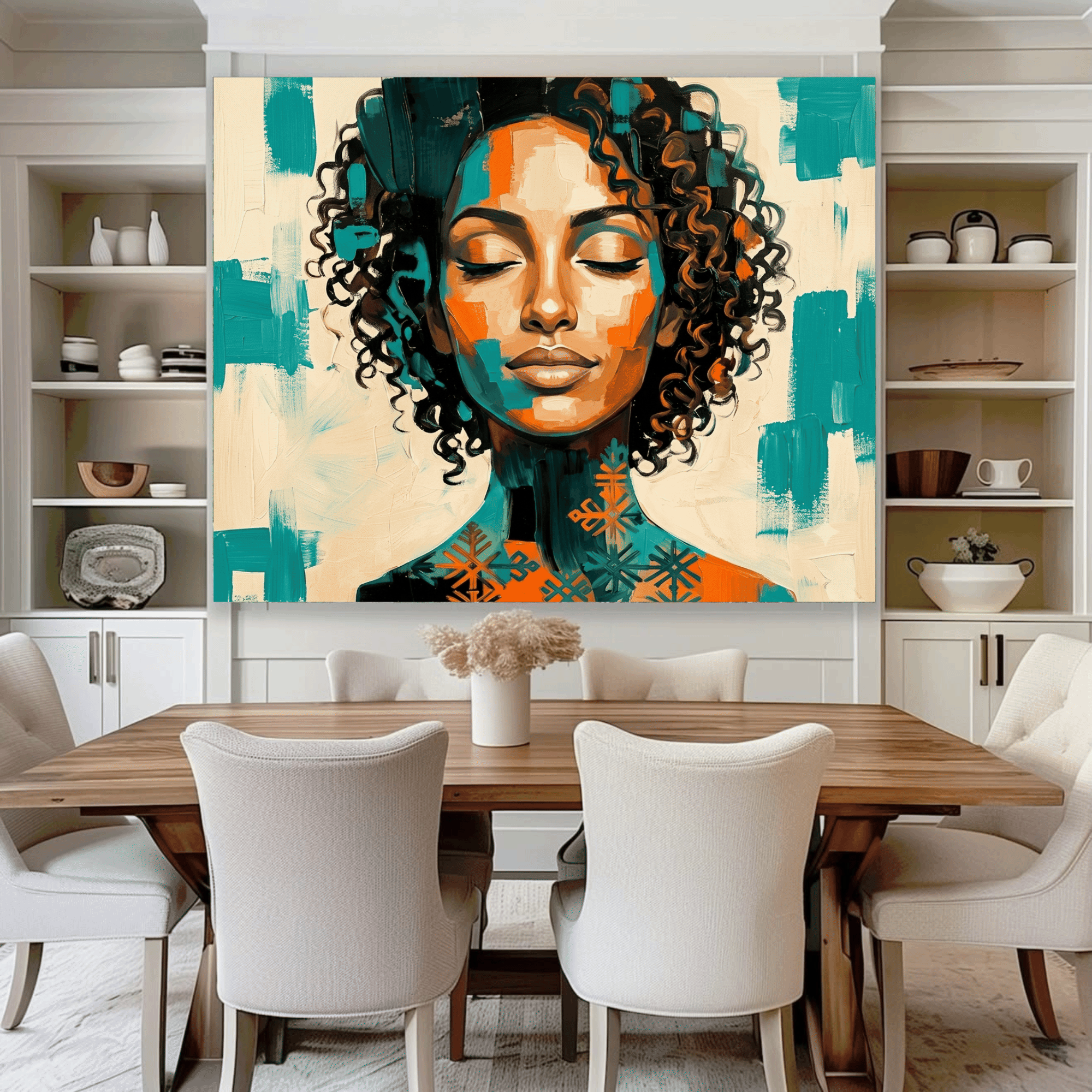 Serenity in Bloom – Modern Ethiopian Woman Abstract Canvas Print