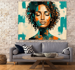 Serenity in Bloom – Modern Ethiopian Woman Abstract Canvas Print