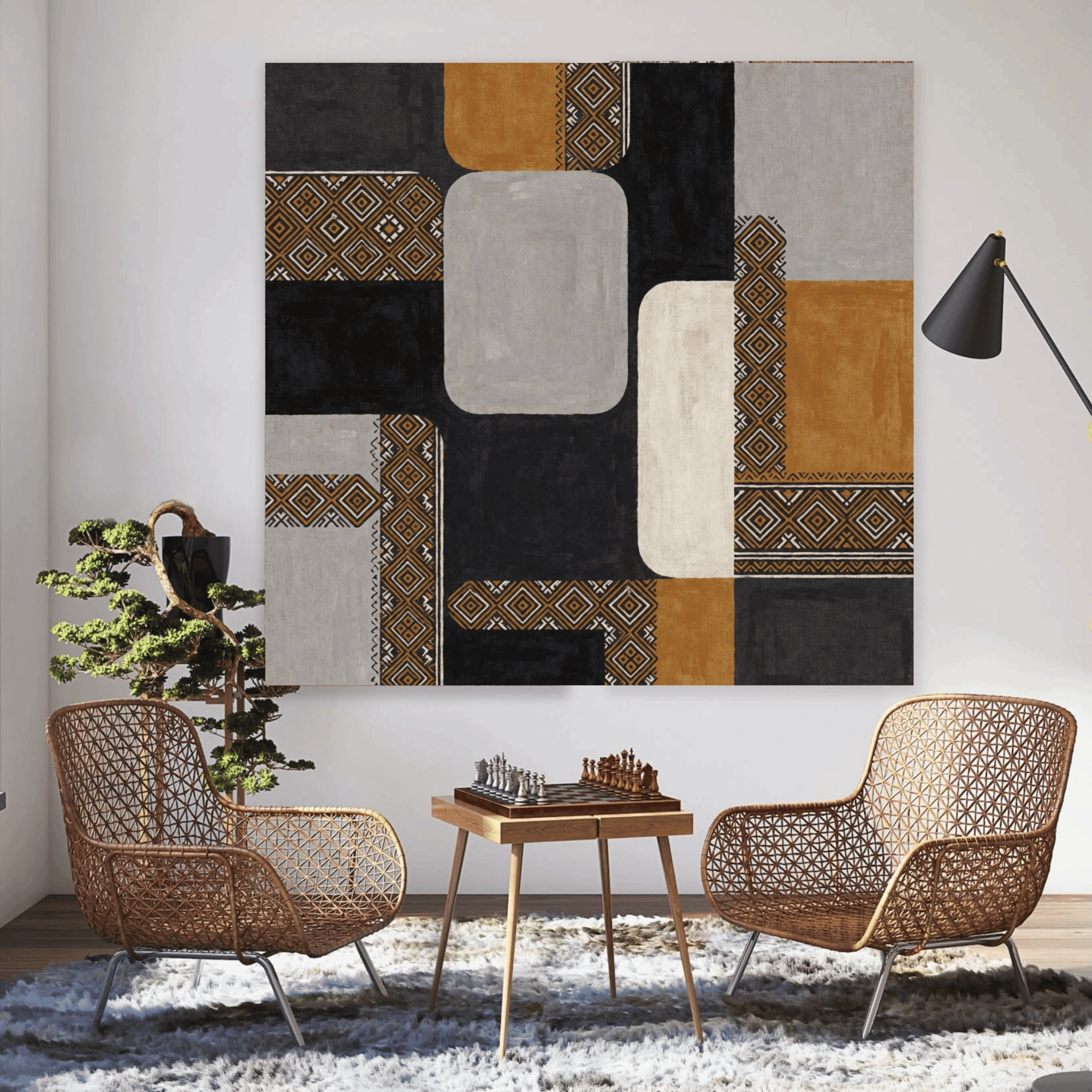Ethiopian Tilet Pattern Abstract Canvas Wall Art | Modern Geometric Heritage Art Print | Premium Gallery Canvas