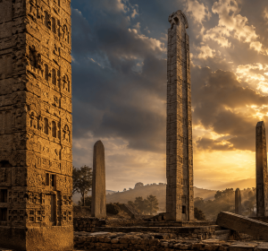 Obelisk of Antiquity: Breathtaking Axum Stelae Dawn Canvas Art