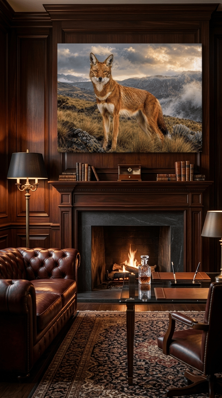 Highland Sentinel: Rare Ethiopian Wolf Premium Wildlife Canvas Art