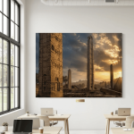 Obelisk of Antiquity: Breathtaking Axum Stelae Dawn Canvas Art
