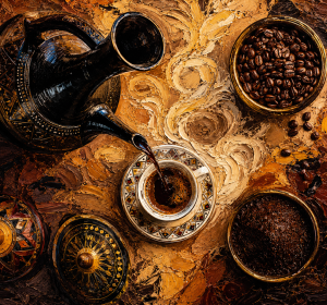 Ethiopian Coffee Ceremony Oil Painting Canvas Print – Luxury Cafe & Lounge Art