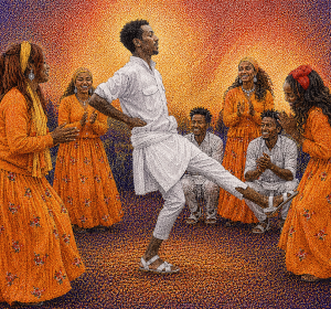 Rhythms of the Steppe – Regal Gurage Pointillism Fine Art Print