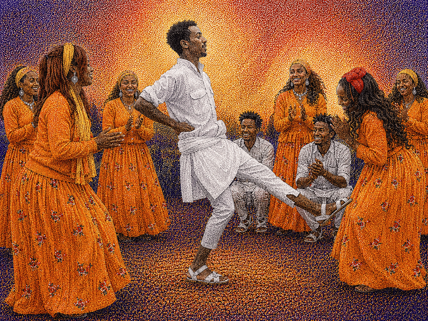 Rhythms of the Steppe – Regal Gurage Pointillism Fine Art Print