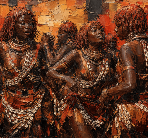 Rhythms of the Omo: Hamer Celebration Textured Canvas Art