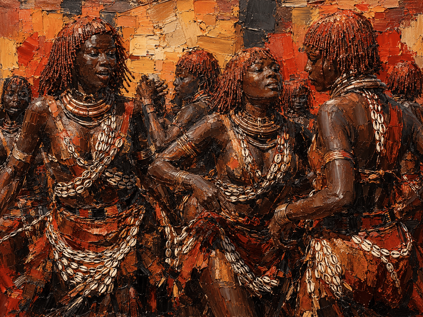 Rhythms of the Omo: Hamer Celebration Textured Canvas Art