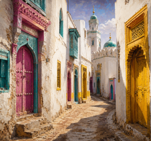የሐረር ሰላም - Harar Jugol Colorful Street Canvas