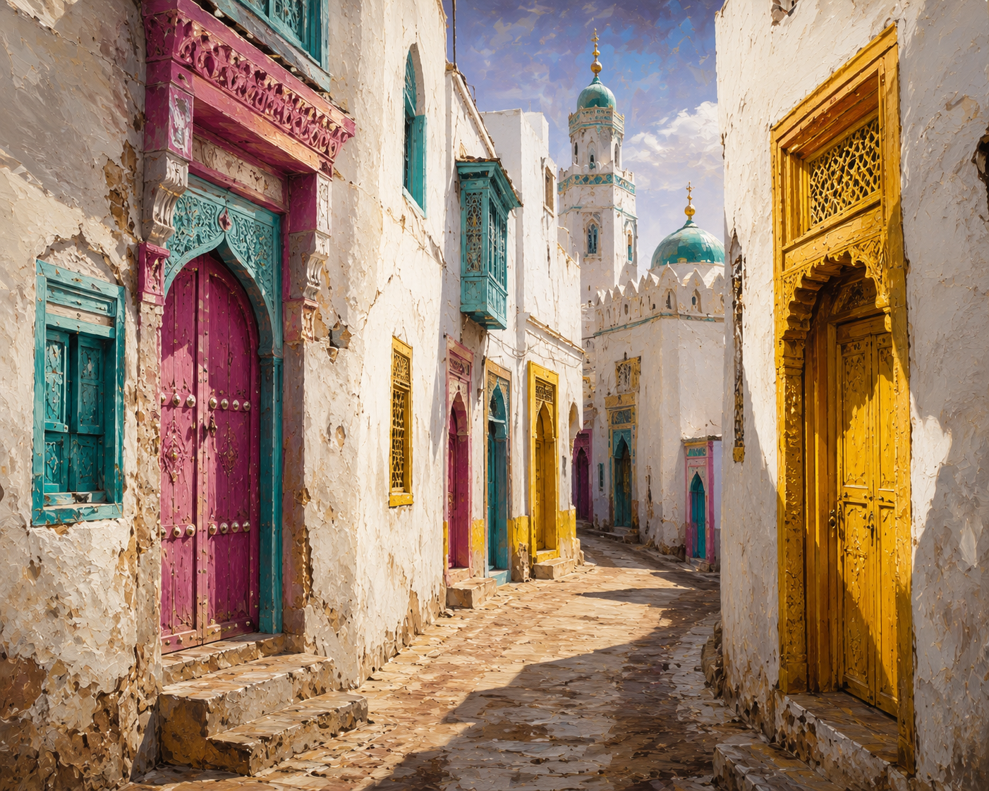የሐረር ሰላም - Harar Jugol Colorful Street Canvas