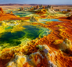 Dallol Sulfur Pools Mineral Terrace Abstract Landscape