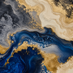Fluid Indigo and Gold Abstract Fine Art Print – Luxury Modern Wall Decor