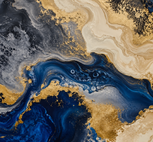 Fluid Indigo and Gold Abstract Fine Art Print – Luxury Modern Wall Decor
