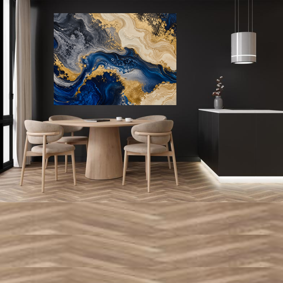 Fluid Indigo and Gold Abstract Fine Art Print – Luxury Modern Wall Decor