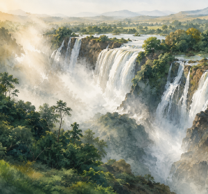 Blue Nile Falls (Abay) Watercolor Print – Calming Luxury Landscape Art