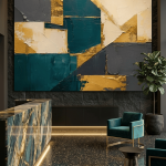 Golden Veins & Deep Teal: Premium Impasto Corporate Canvas