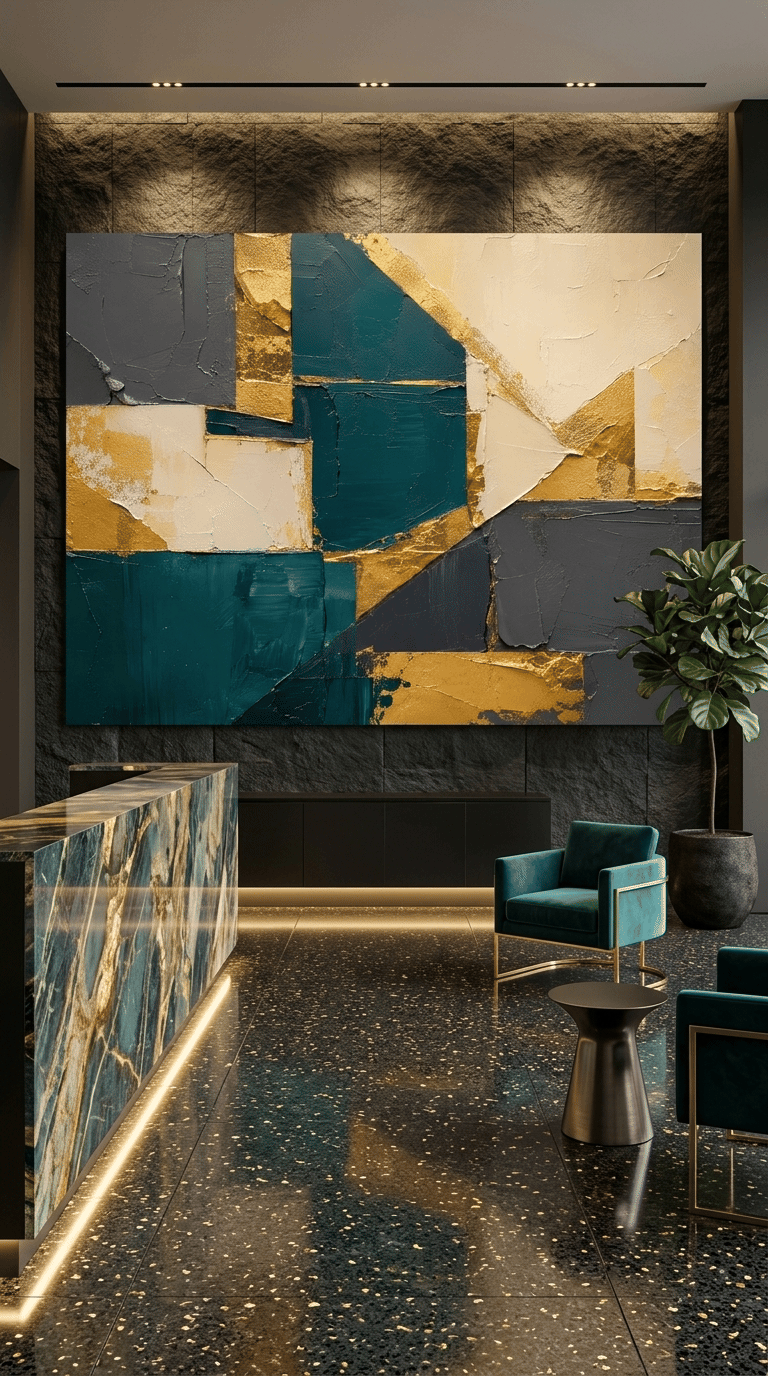 Golden Veins & Deep Teal: Premium Impasto Corporate Canvas