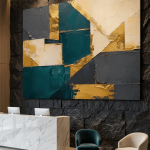 Golden Veins & Deep Teal: Premium Impasto Corporate Canvas