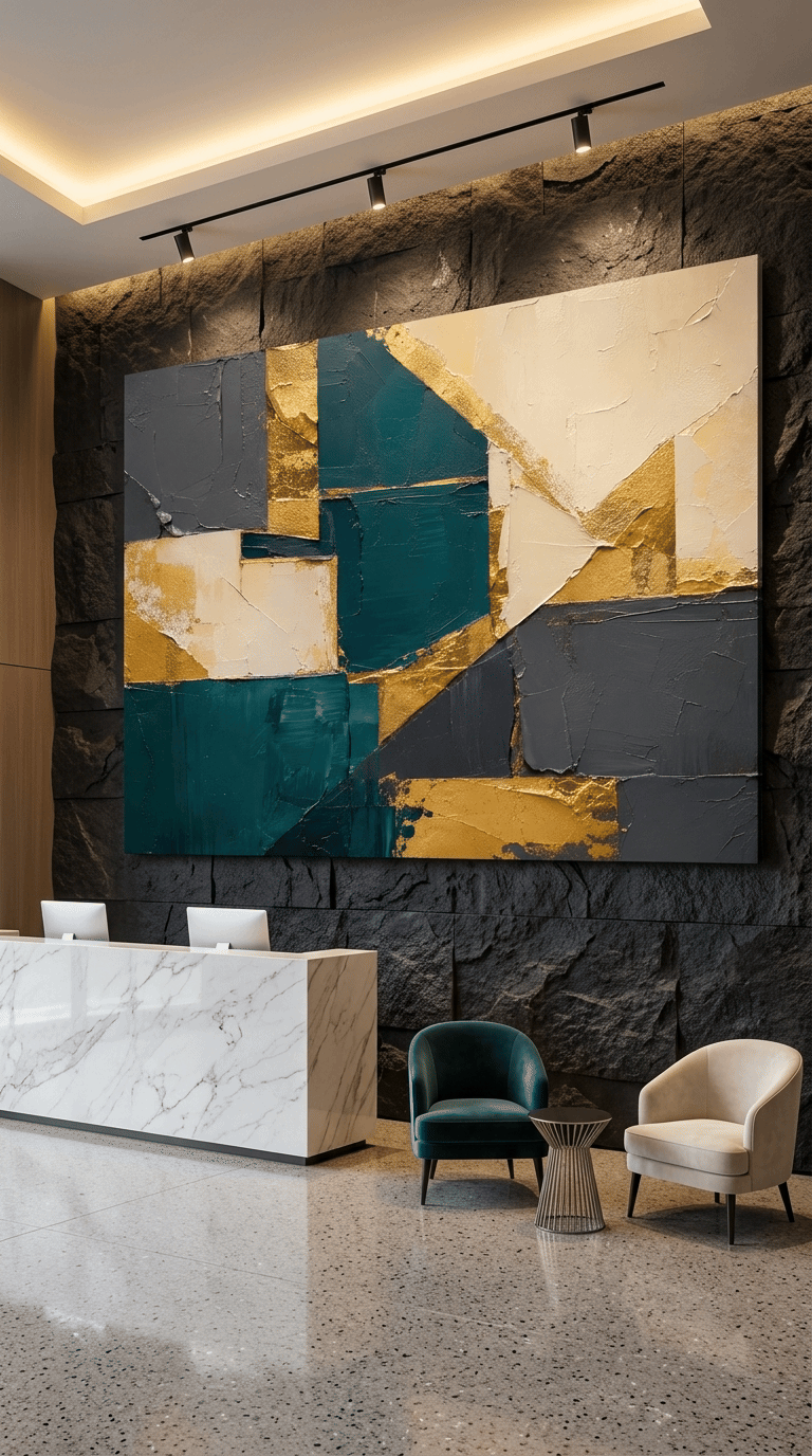 Golden Veins & Deep Teal: Premium Impasto Corporate Canvas