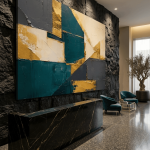 Golden Veins & Deep Teal: Premium Impasto Corporate Canvas