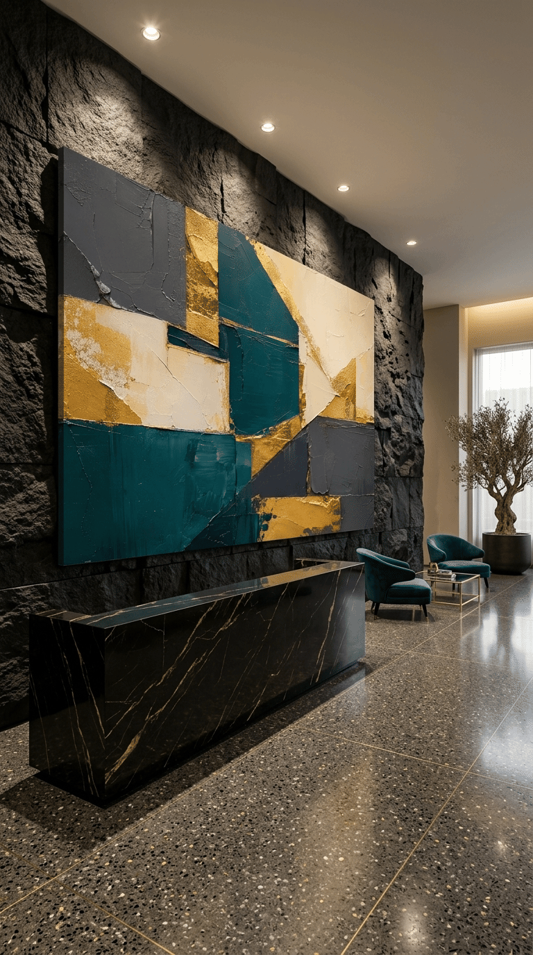 Golden Veins & Deep Teal: Premium Impasto Corporate Canvas