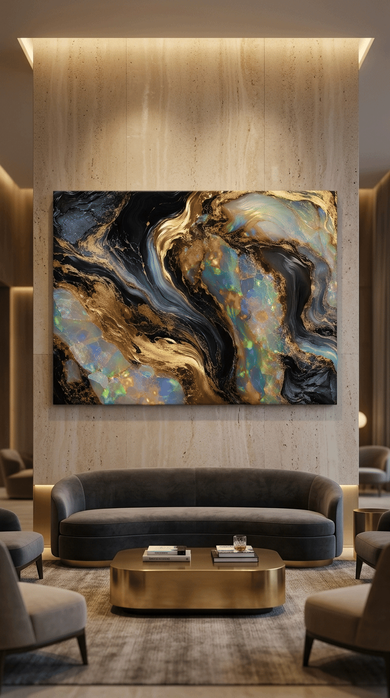 Welo Opal Fire: Premium Abstract Obsidian & Gold Canvas Wall Art